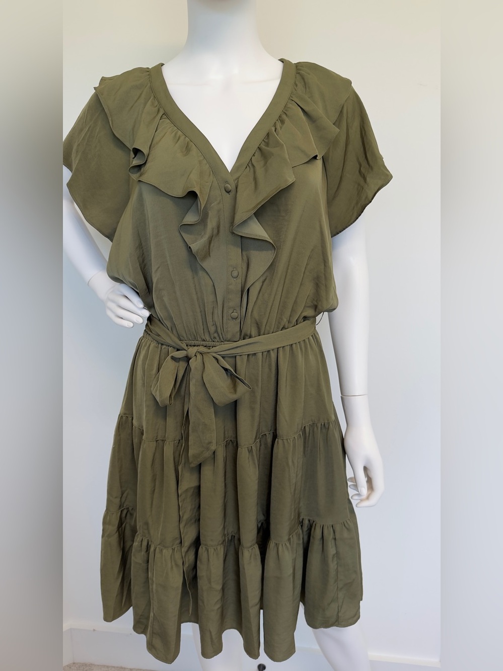 Lauren Ralph Lauren Olive Green Ruffle Dress Size 12